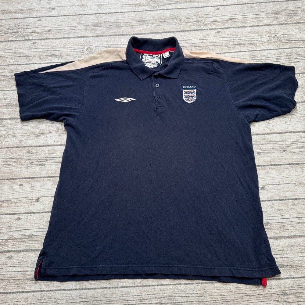 Y2K Umbro England Polo Shirt Men's XL Navy Blue Three Lions Soccer National Team